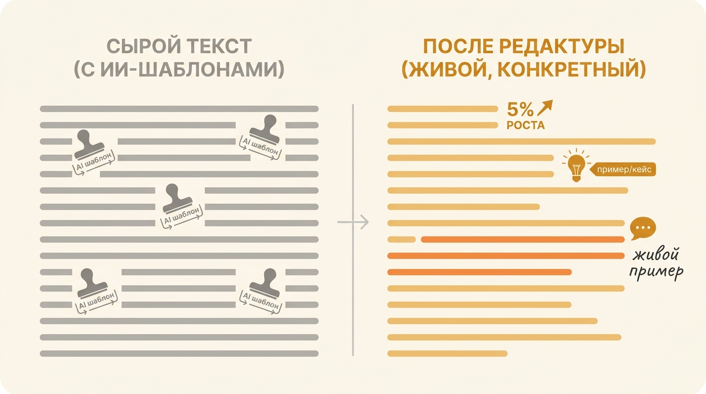 Как я вычищаю ИИ-шаблоны из текстов: чек-лист редактора