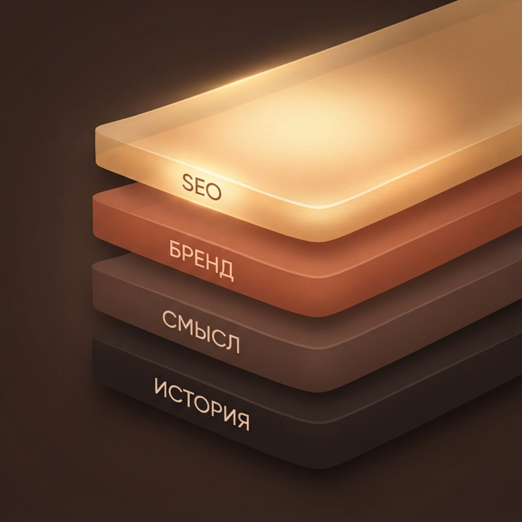 Слои термина: история и смысл внизу, бренд и SEO наверху