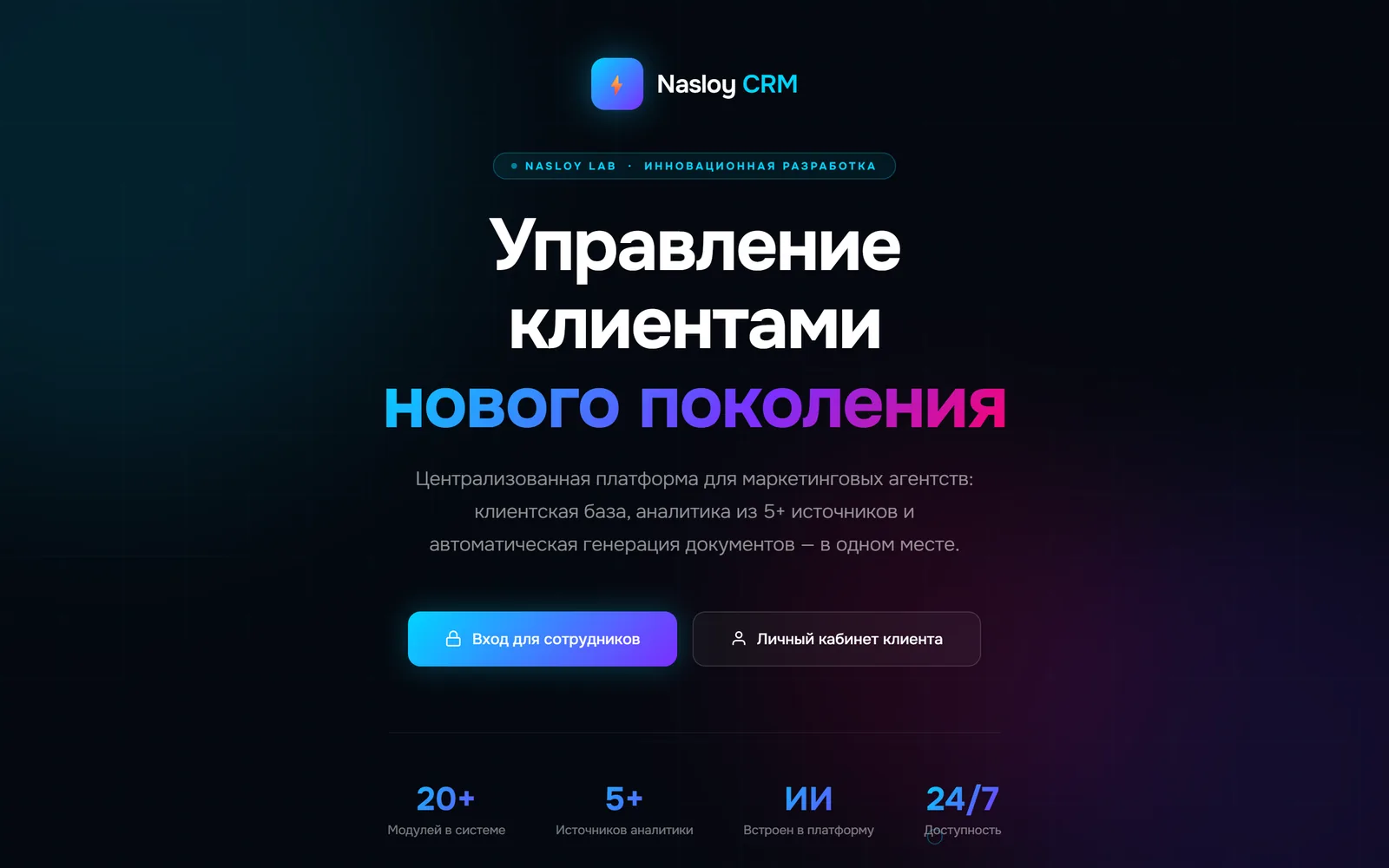 Стартовая страница Nasloy CRM