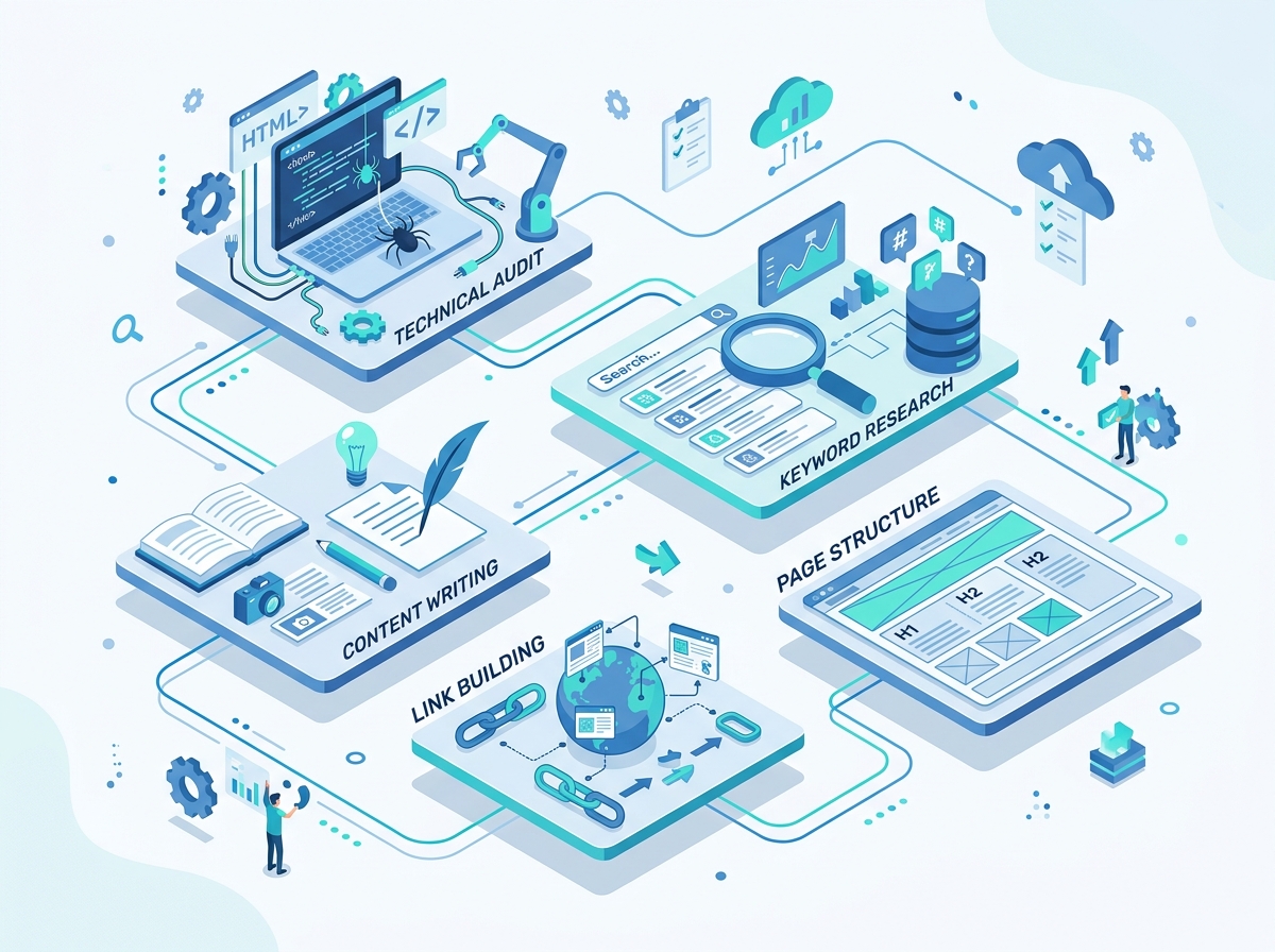 Этапы SEO-продвижения: аудит, семантика, структура, контент и ссылки
