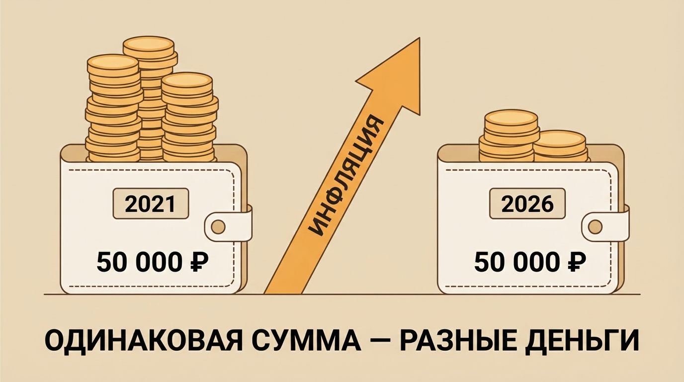 Инфляция: одинаковая сумма — разные деньги, 2021 против 2026